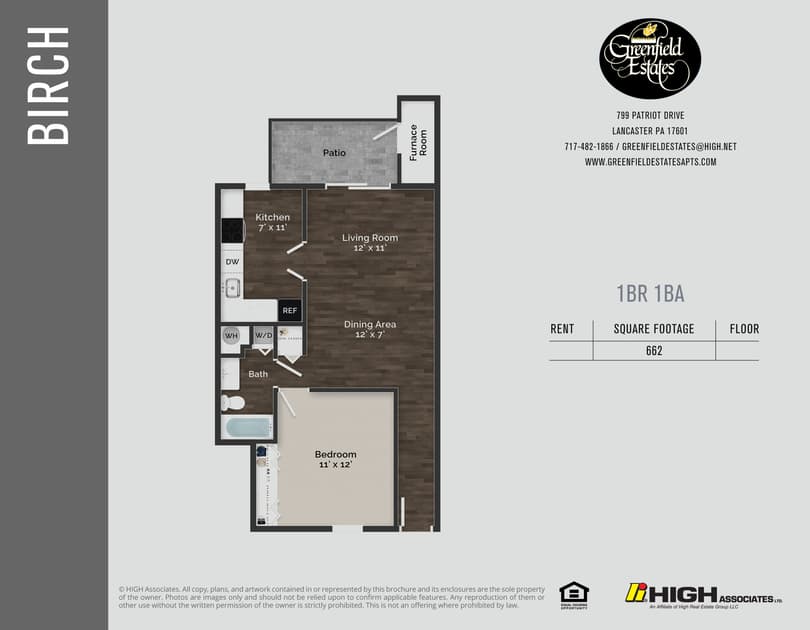 Birch Floor Plan - 1 Bed 1st Flr