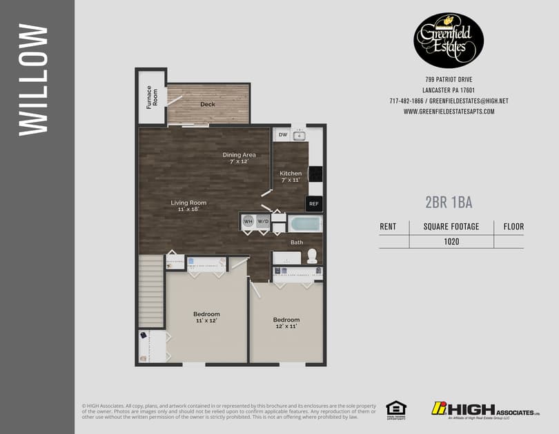 Willow Floor Plan - 2 Bed 2nd Flr