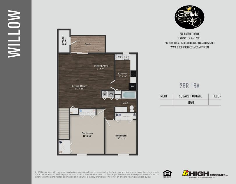 Willow Floor Plan - 2 Bed 2nd Flr