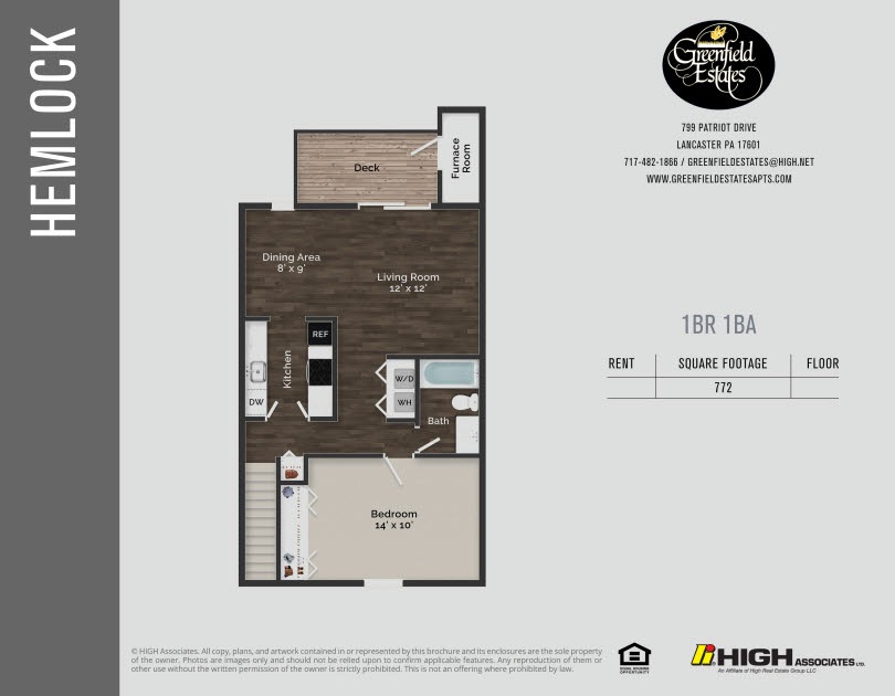 Hemlock Floor Plan - 1 Bed 2nd Flr
