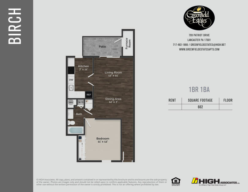 Birch Floor Plan - 1 Bed 1st Flr